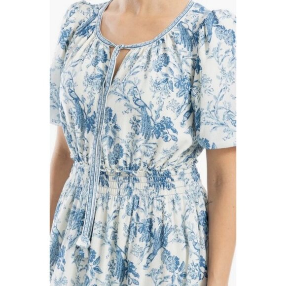💕MAX STUDIO💕Bubble Sleeve Tiered Maxi Dress ~ Cream/Blue Bird Toile Large NWT - Picture 6 of 16